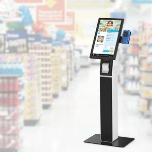 Kiosk VESA Floor Stand for 21.5/27-inch Displays All Metal, with Printer Storage and Card Reader Bracket