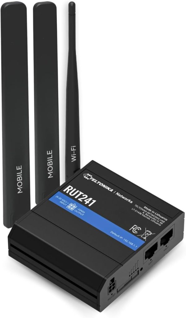 Teltonika RUT241098000 Industrial 4G LTE Cellular Router, 4G LTE Wi-Fi Router, Automatic failover, Advanced VPN, Certified by Smack Mobile, Industrial 4G Router for North America