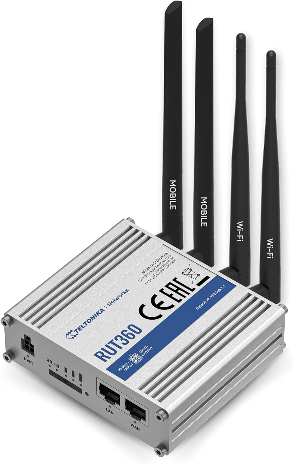 Teltonika RUT360100100 Industrial 4G LTE Cat6 Cellular Router, 4G LTE Wi-Fi Router with DI/DO, Advanced VPN, Certified by Smack Mobile
