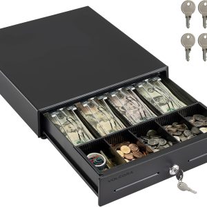13" Electronic Cash Register Drawer for Point of Sale (POS) System with 4 Bill 5 Coin Cash Tray, Removable Coin Compartment, 12-24V, RJ11/RJ12...